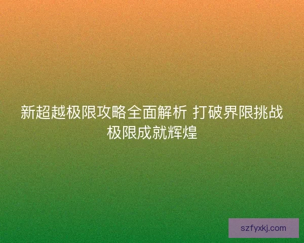 新超越极限攻略全面解析 打破界限挑战极限成就辉煌