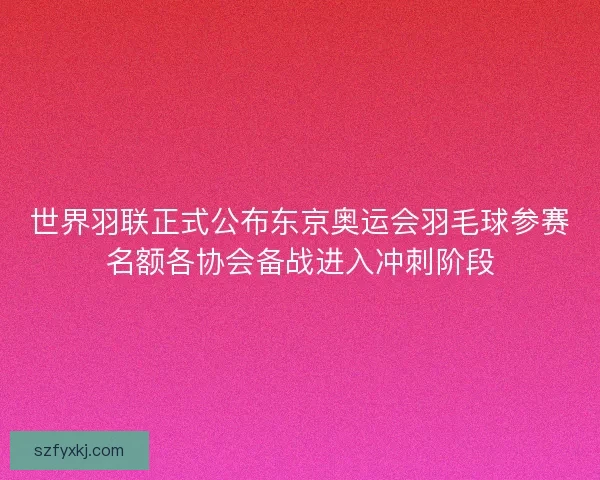世界羽联正式公布东京奥运会羽毛球参赛名额各协会备战进入冲刺阶段