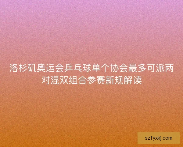 洛杉矶奥运会乒乓球单个协会最多可派两对混双组合参赛新规解读